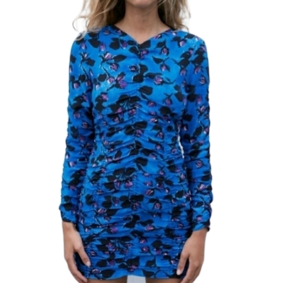ZARA ruched long sleeve mini dress floral NWT - Picture 2 of 7